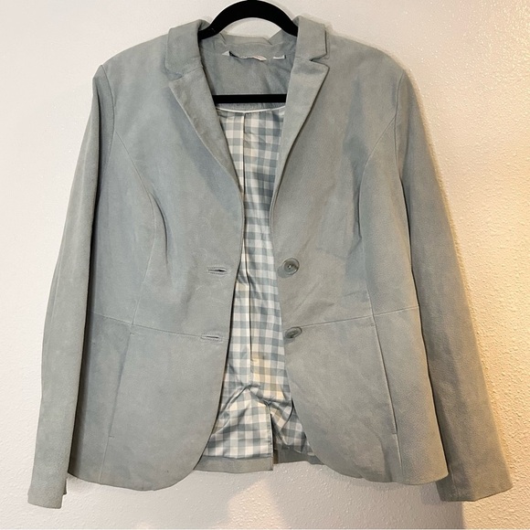 Isaac Mizrahi Leather Light Blue Blazer Size 14 - Picture 1 of 7